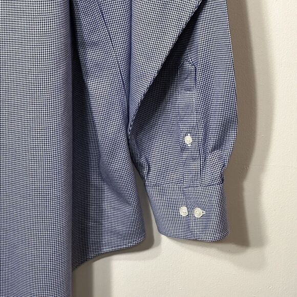 Jos A Bank Reserve Shirt Men's 17.5/35 Tailored Fit Blue Houndstooth Button Up - Picture 8 of 11